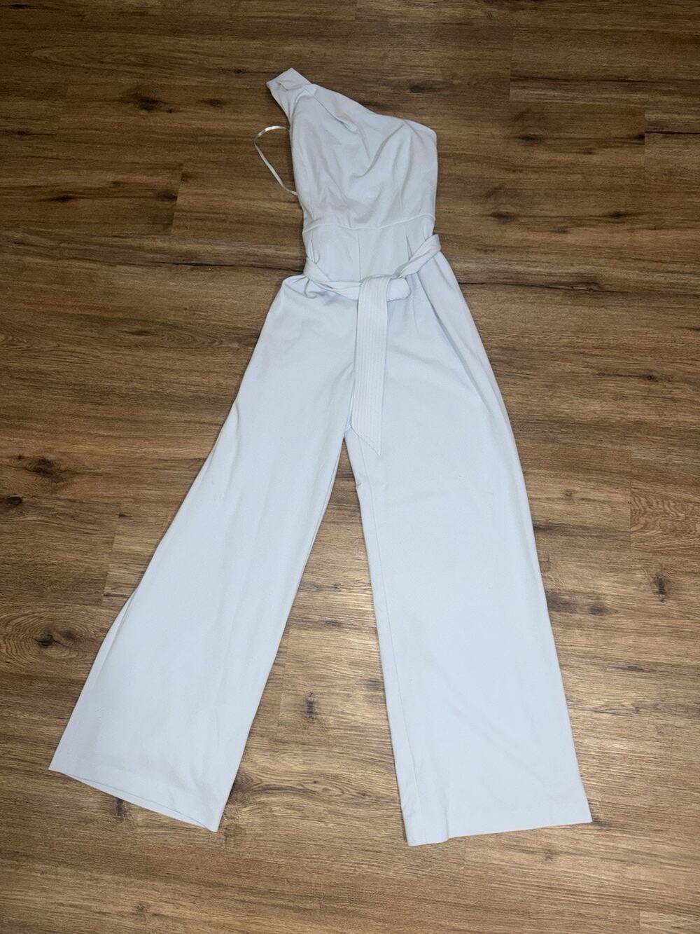Antonio Melani Jumpsuit Womens 8 Light Blue One Shoulder Belted Wide Leg Formal